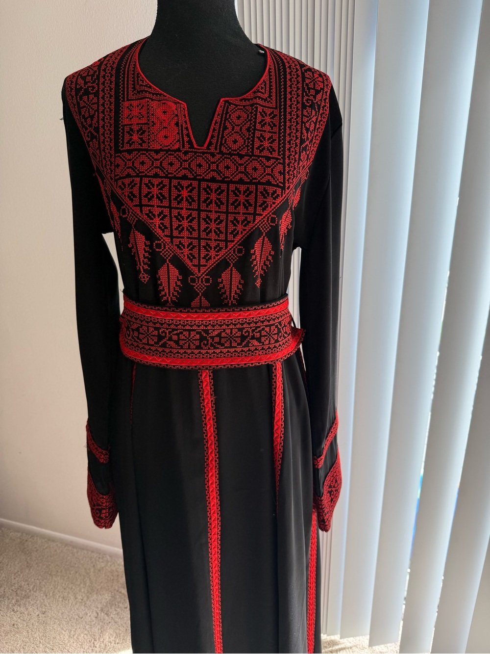 Palestinian Black and Red Dress Embroidered Accents - Classic Long Sleeve